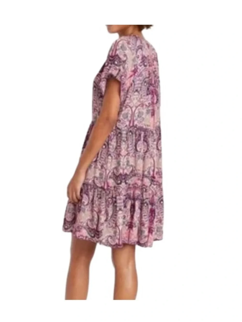 Knox Rose Paisley Babydoll Dress XXL Purple Red Multi Tiered Mini Boho pockets - Picture 4 of 11
